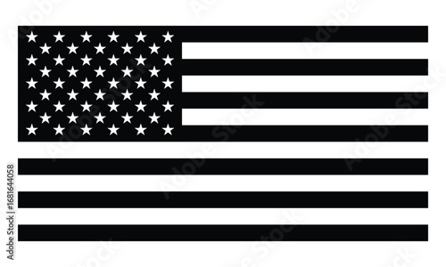 Minimalist Monochrome USA Flag Illustration with Black and White Stripes