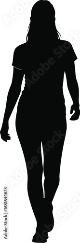 Silhouette of a woman walking forward full body view against a vector