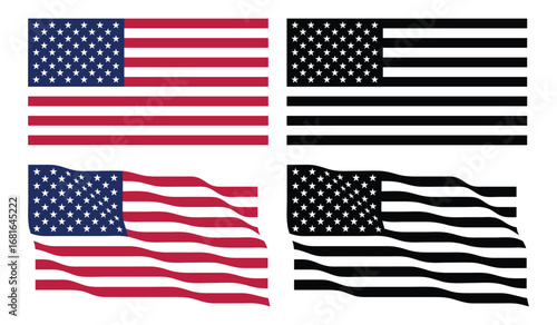 Various Style USA Flag Vector Set Illustration of American Banner