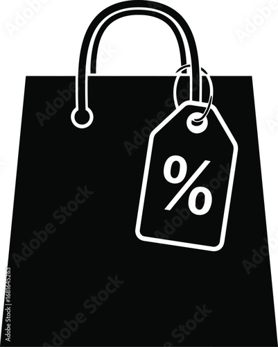 Black shopping bag with discount tag shows percentage off for sale and retail promotions vector