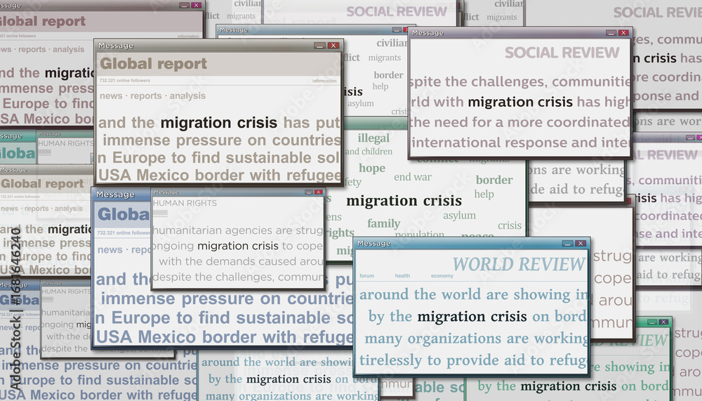 Naklejka premium Migration crisis headline titles media 3d illustration