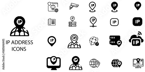 IP-Address simple concept 24 Black and White color icons set .Vector illustration.