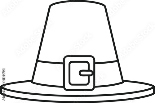Classic pilgrim hat silhouette with buckle detailed line art for autumn and thanksgiving celebrations vector