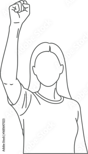 Feminist woman raises clenched fist in solidarity and protest a symbol of power and activism vector