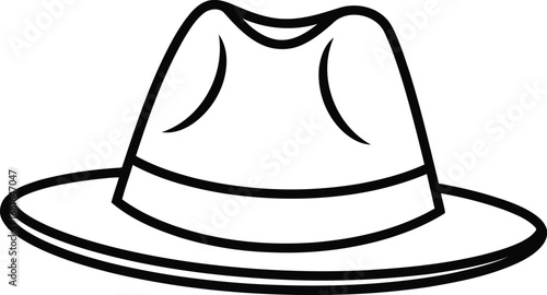 Classic fedora hat silhouette hand drawn outline style artistic headwear fashion accessory vector