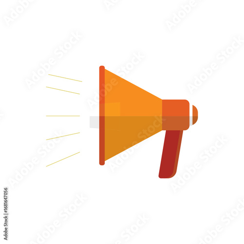 Modern flat design orange megaphone icon radiating sound waves, representing effective communication, public address, marketing outreach, and important announcements clearly