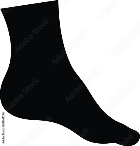 Silhouette of a single black sock covering a human foot and ankle isolated on a vector