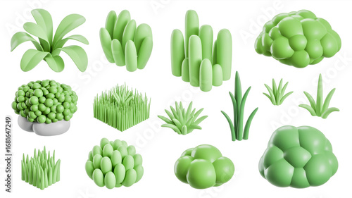 Wallpaper Mural Collection of Green 3D Rendered Plants Isolated on White Background Botanical Diversity and Stylized Flora Torontodigital.ca