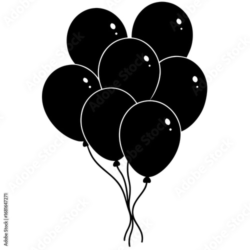 Black balloons floating with strings celebration