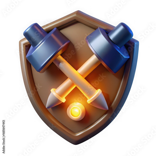 Two crossed hammers on a shield isolated on transparent background.