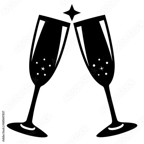 Black silhouette champagne glasses clinking celebration