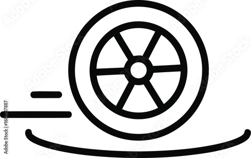Car tire motion icon showing rotation and speed lines on a vector