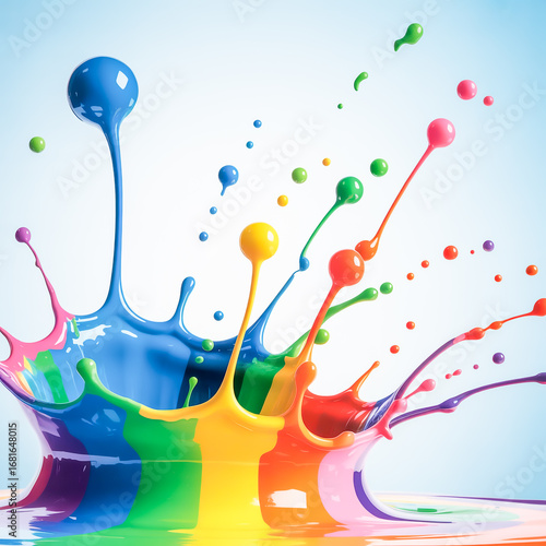 Colorful paint splash with rainbow spectrum vibrant colors creates artistic and playful abstract background design