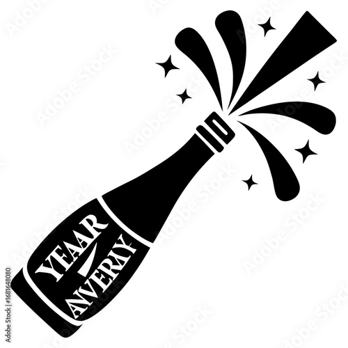 Celebratory champagne bottle bursting with stars popping