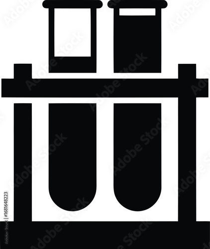 Simple black and white graphic of two science test tubes in a rack ready for experiments vector