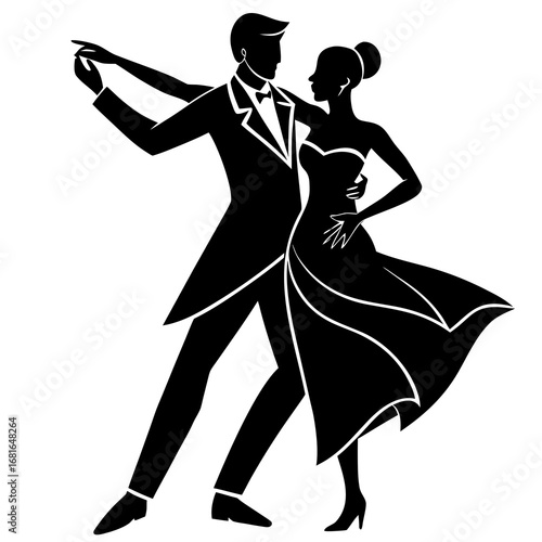 Couple dancing tango elegant black silhouette vector