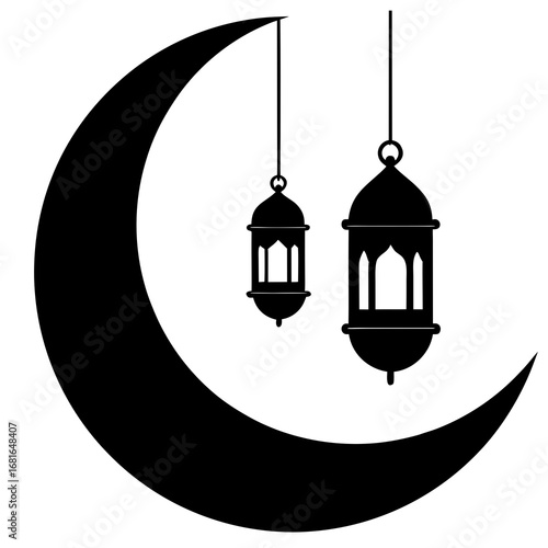 Crescent moon with hanging lanterns Islamic Ramadan