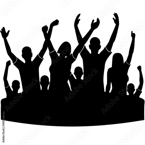 Crowd cheering with raised arms people stadium