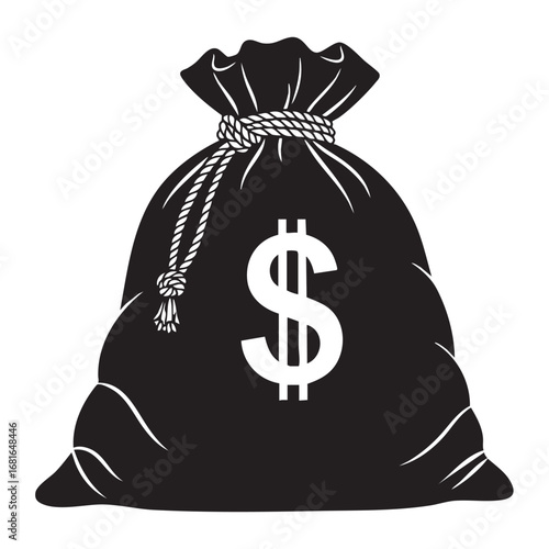 Black money bag with dollar sign iconic symbol of wealth and financial success
