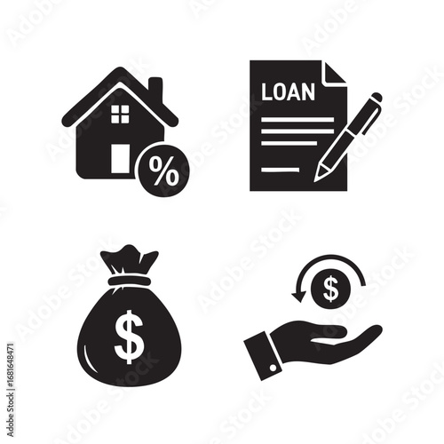 Home loan approval icons set financial services business money management mortgage concepts