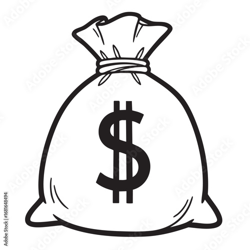 Money bag icon with dollar sign symbol for financial wealth and cash storage