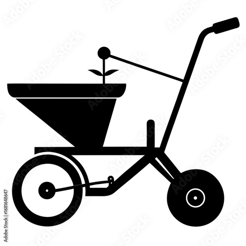 Manual Seeder Black Silhouette Vector Illustration on White Background