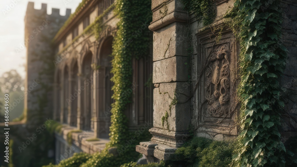 Obraz premium Ancient stone building overgrown with ivy