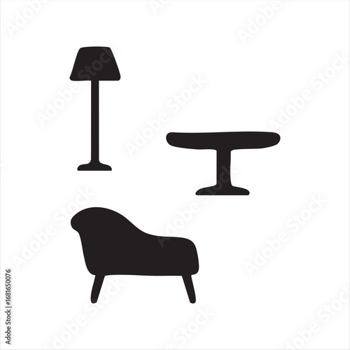 Chair, Table, Lamp in Minimalistic Interior Space Illustration