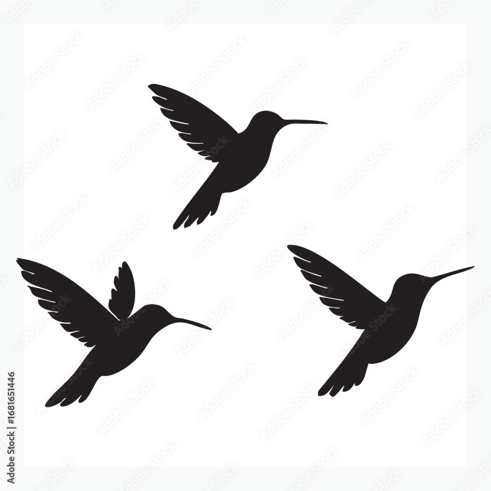 Obraz premium Silhouette of Three Hummingbirds in Flight A Minimalist Design for Creative Projects