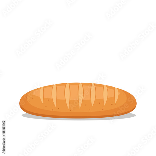 Artisan loaf of bread with golden brown crust and sliced pattern on white background