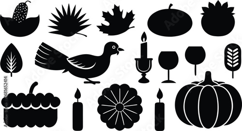 Vector art of assortment of thanksgiving and autumn harvest icons and symbols