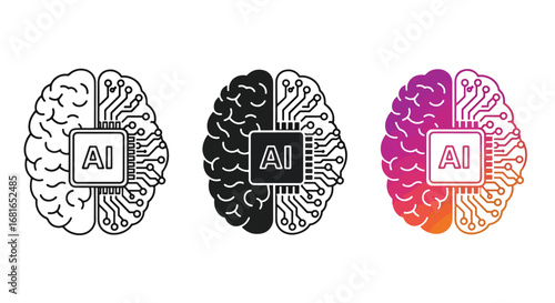 Artificial intelligence brain concepts three styles neural network chip technology