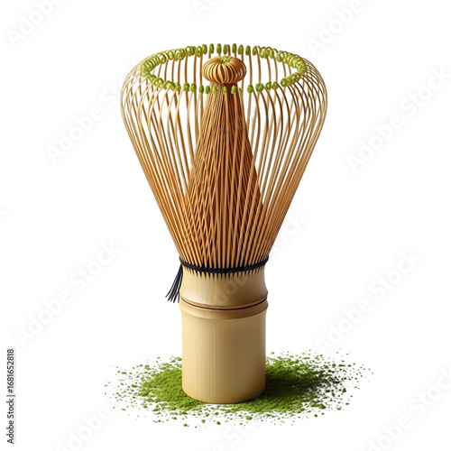 Traditional bamboo chasen whisk for preparing matcha tea, on white