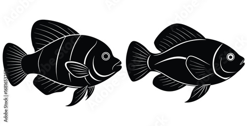 Silhouette of Oscar fish water animal black vector art design illustration