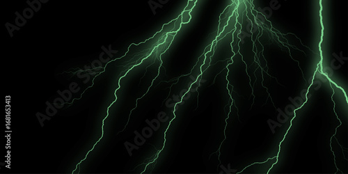 Black marble natural pattern for background, abstract natural marble black and green for design. Massive lightning bolt with branches isolated on black background.