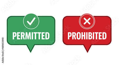 Green permitted checkmark and red prohibited x mark icons symbols for approval and rejection