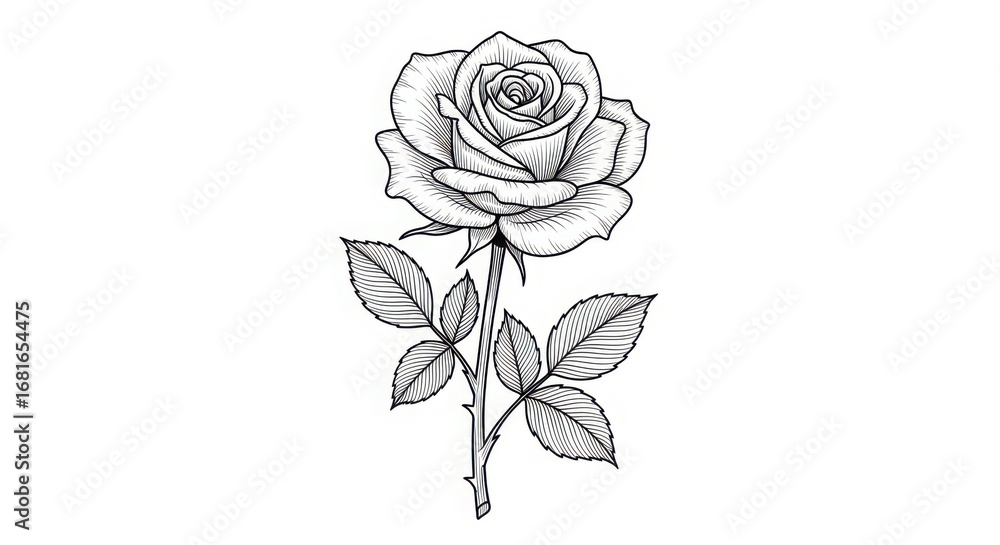 custom made wallpaper toronto digitalElegant hand-drawn rose sketch with detailed petals and leaves romantic floral art for design projects and tattoos silhouette
