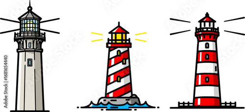 Cartoon Lighthouse Vector Set Illustration