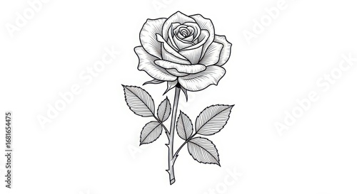 Wallpaper Mural Elegant hand-drawn rose sketch with detailed petals and leaves romantic floral art for design projects and tattoos silhouette Torontodigital.ca