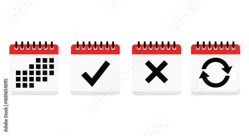 Four calendar icons representing planning dates tasks status and refreshing operations