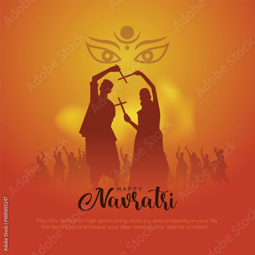 Happy Durga puja vector illustration design of peoples playing Dandiya dance.