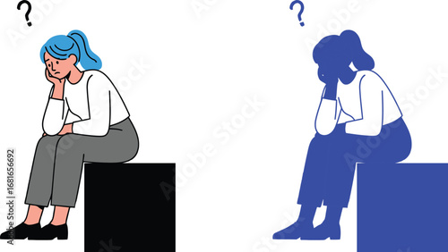 Woman thinking hard problem solving and decision making concept