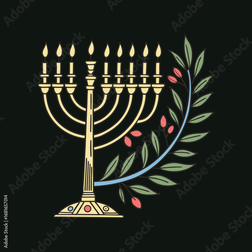 A beautiful gold Hanukkah menorah with lit candles, symbolizing the celebration of light and hope