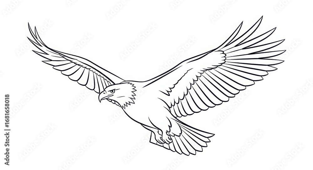 Fototapeta premium Flying Eagle Line Art Vector Illustration on White Background