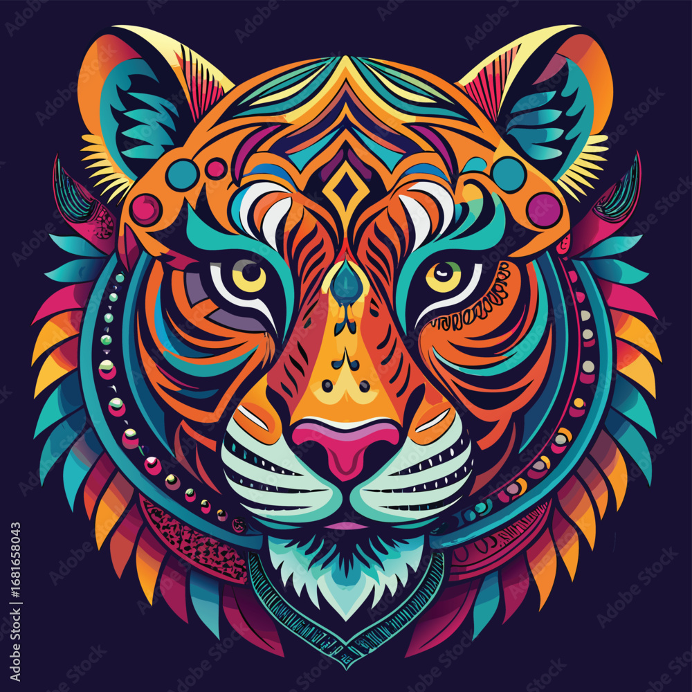 Obraz premium Black vector tribal tattoo design with a butterfly illustration on an abstract floral pattern background