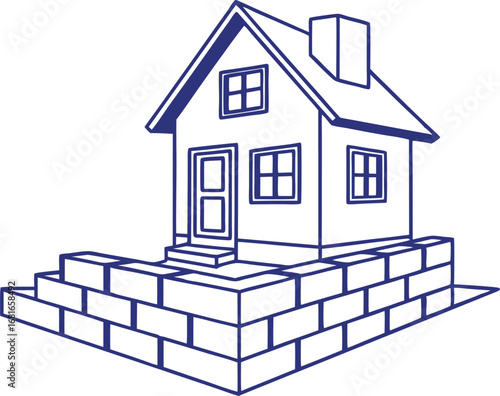 Minimalistic line art house design on brick foundation vector