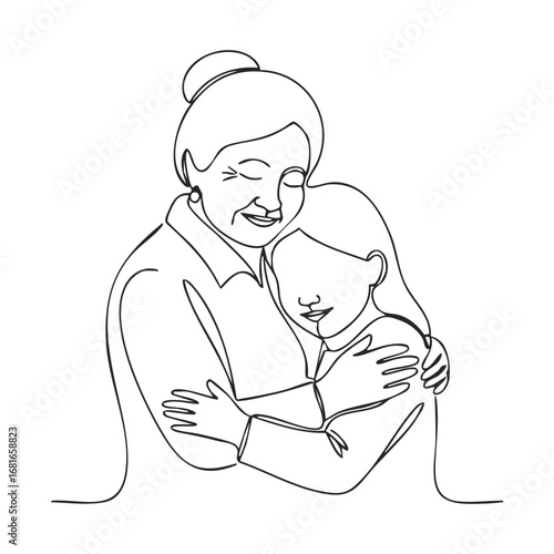 old mother and daughter outside, elderly woman with daughter. feeling happy of family relationship. retirement age. Elderly care concepts of motherhood. Vector illustration isolated