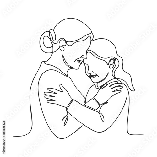elderly woman with daughter. Women are embracing older women. affectionately. feeling happy of family relationship. retirement age. Elderly care concepts of motherhood. Vector illustration isolated