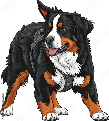Bernese Mountain Dog working stance vector illustration