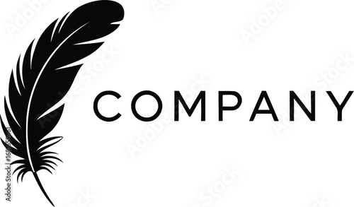 Elegant Black Feather Logo Icon with "Company" Text, representing creative writing, publishing, and sophisticated brand identity.